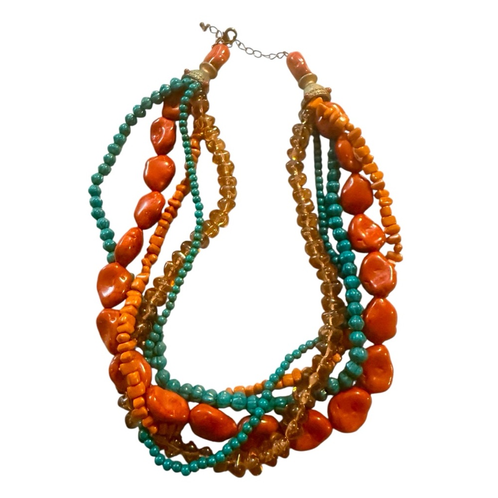 Vintage Bohemian Multi Strand Multi‎ Colored Statement Necklace, 16” Long